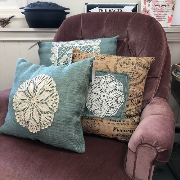 Hand Crafted Other - Lot of 3 Antique Doily Shabby Chic Burlap Pillows